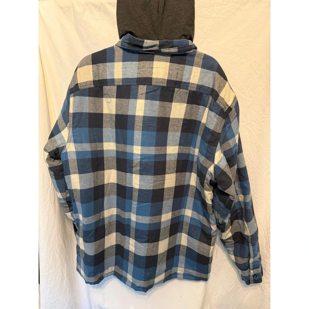 Wrangler Mens Blue Plaid Quilted Lined Hooded Flannel Shirt Jacket XL